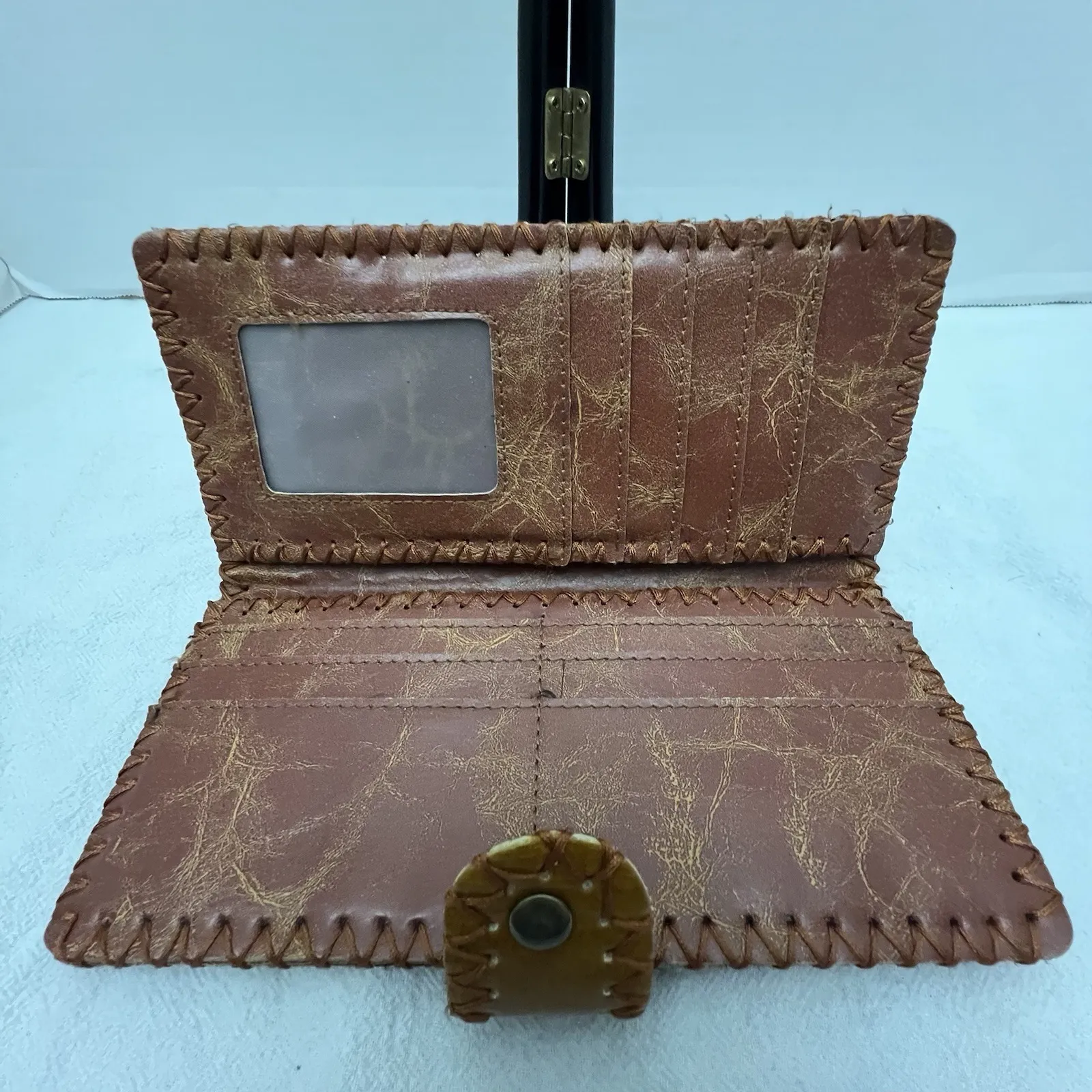 Boho Vintage Leather Wallet Butterfly Engraved Brown and Black Butterfly Etched - Image 3