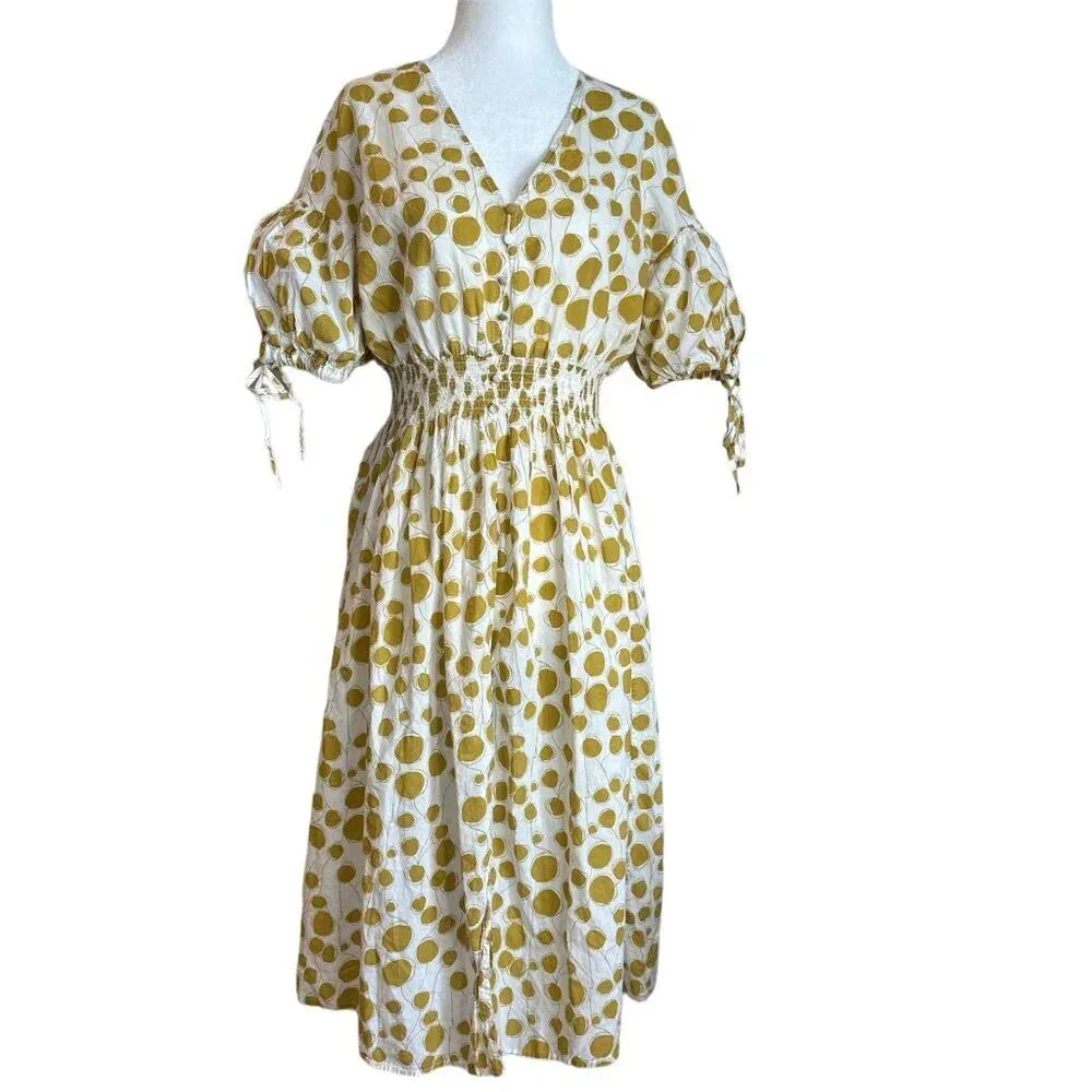 kourt Polka Dot Holly Dress in Yellow Large Womens Cotton Midi - Image 4