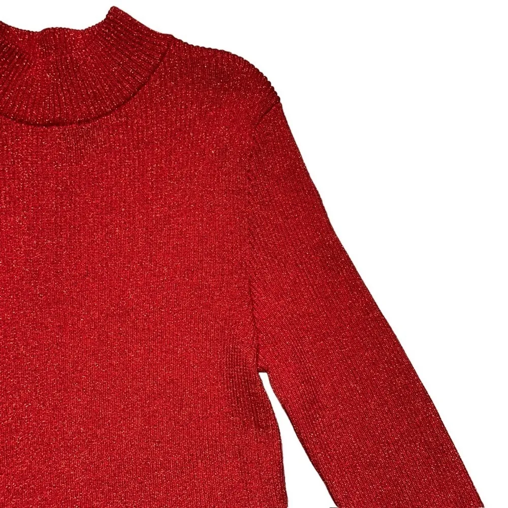 Free People Red Shimmer Mock Neck Sweater Dress | U.S. Woman’s XSmall - Image 4