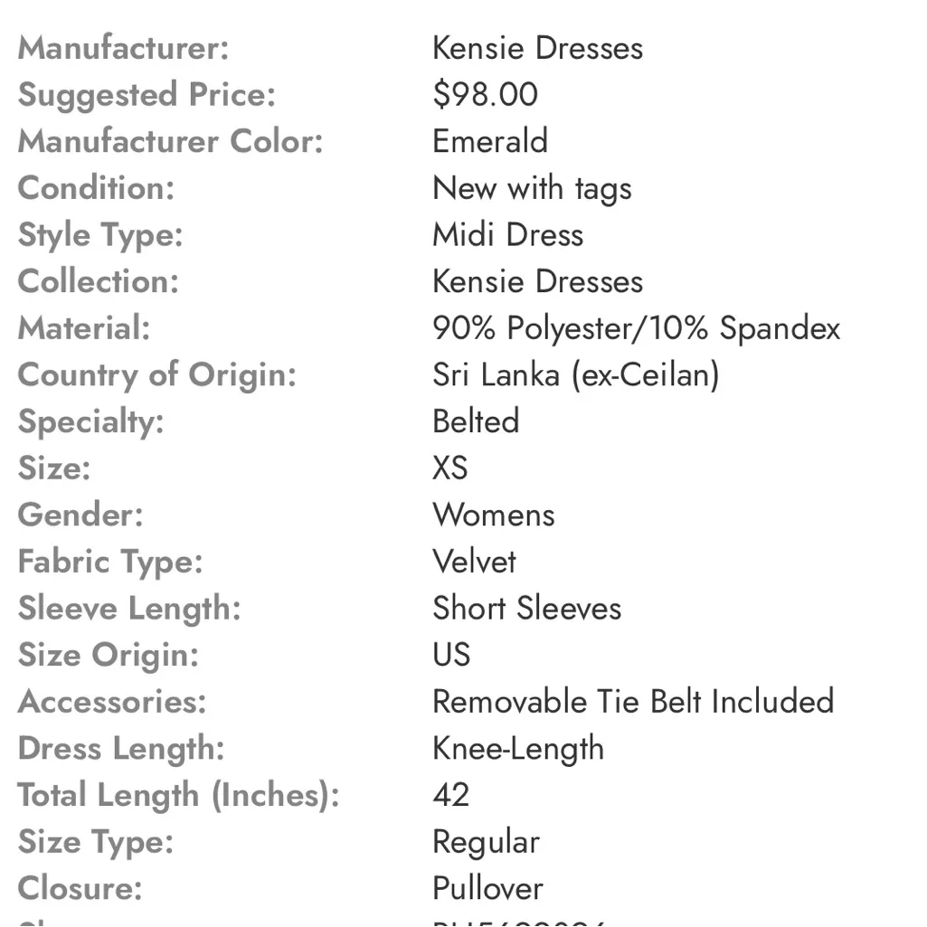 Kensie emerald Green Velvet Midi Dress. Tie belt. Size Medium. NWT. - Image 4