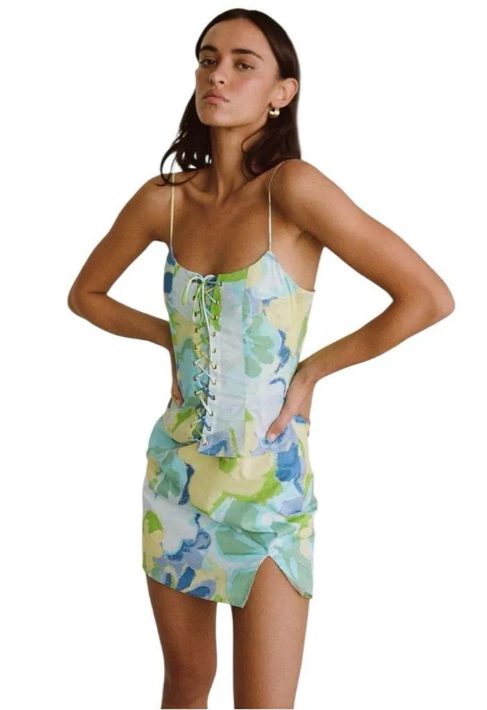 Sabo Floral Corset Chest Sleeveless Spaghetti Strap Massiel Mini Dress size XS - Image 2