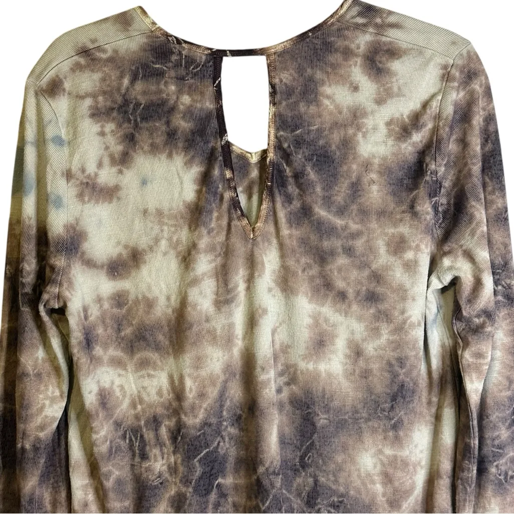 XCVI Tie-Dye Raw Hem Top Keyhole Back Boho Grunge Streetwear Ribbed #13444 Large - Image 7