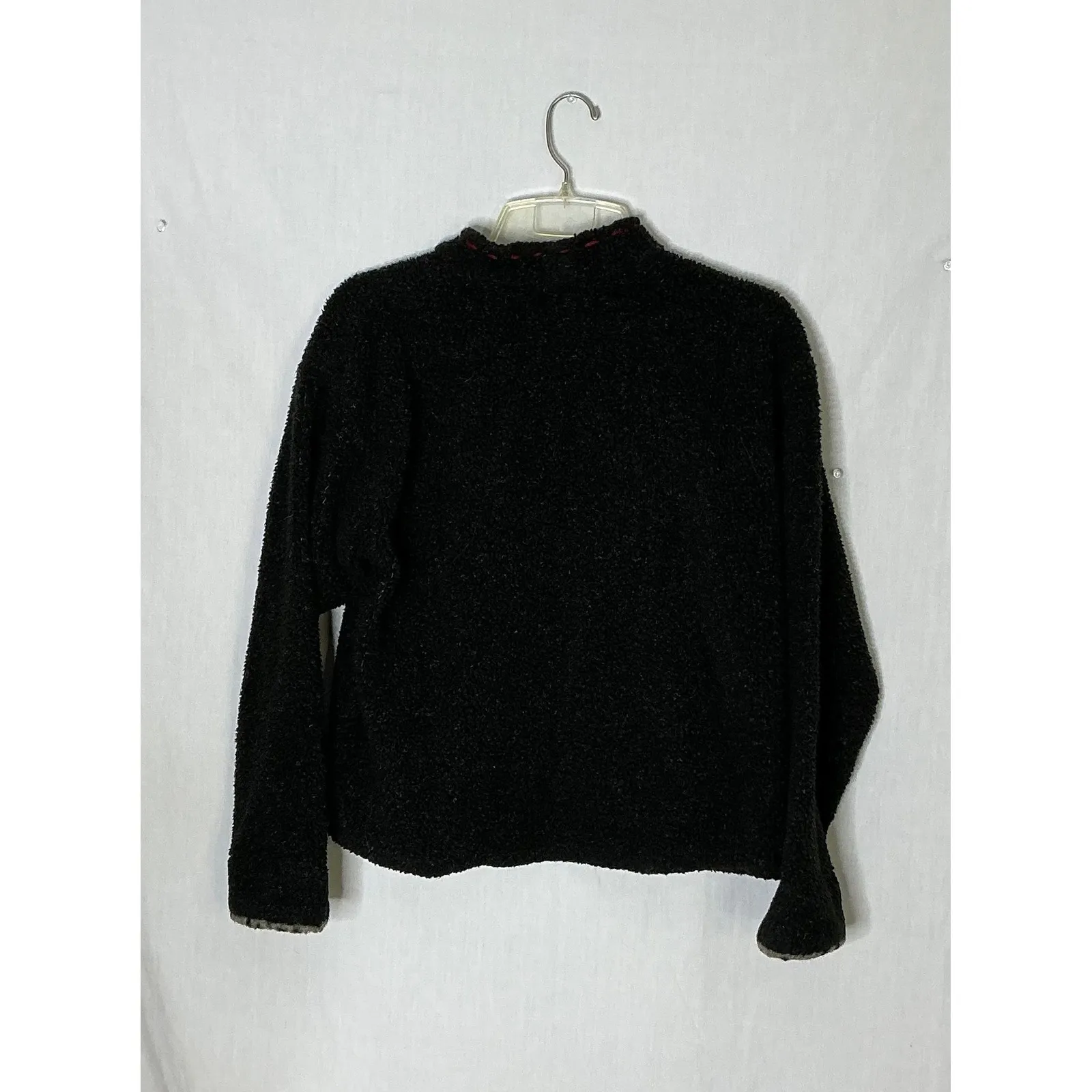 Tasha Polizzi‎ Snowman Christmas Sweater Small Black Fleece Winter Holiday Trees - Image 3