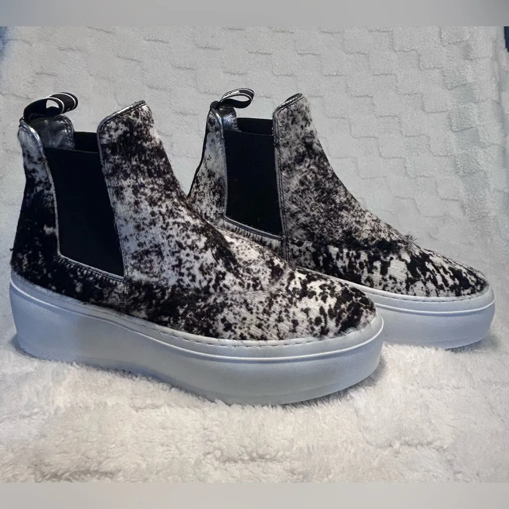 P448 Lucy Calf Hair High Top Platform Pull On Sneaker Size 37 - Image 3