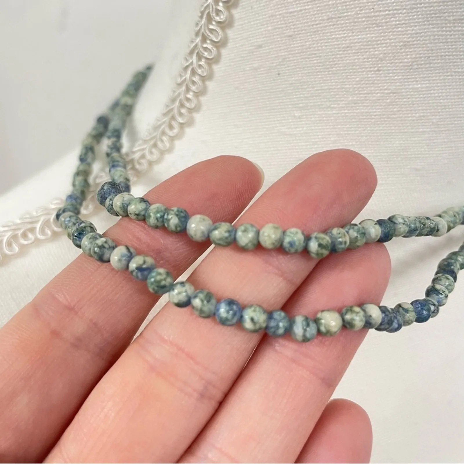 Natural Stone Beaded Necklace Long String African Turquoise Blue - Image 2