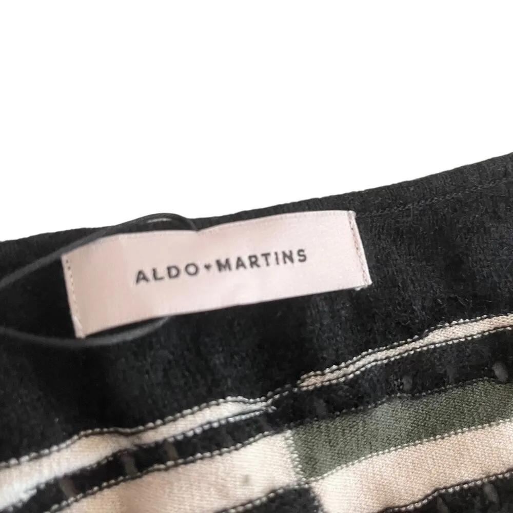 Aldo + Martins Black Abstract Stripe Alpaca Wool Ruffle Hem Cardigan Sweater NWT Size L - Image 2