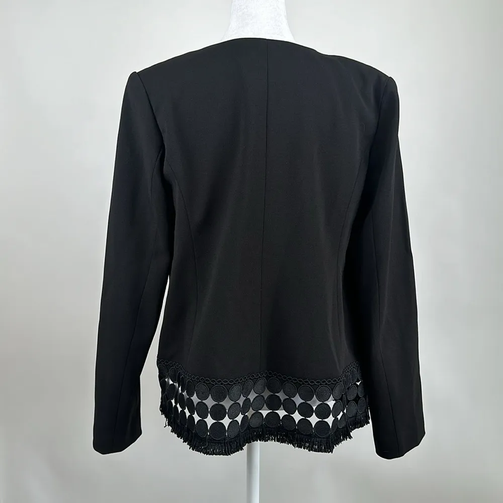 Dennis Basso Black Luxe Crepe Button Front Jacket Fringe Trim Size 4 NWT - Image 7
