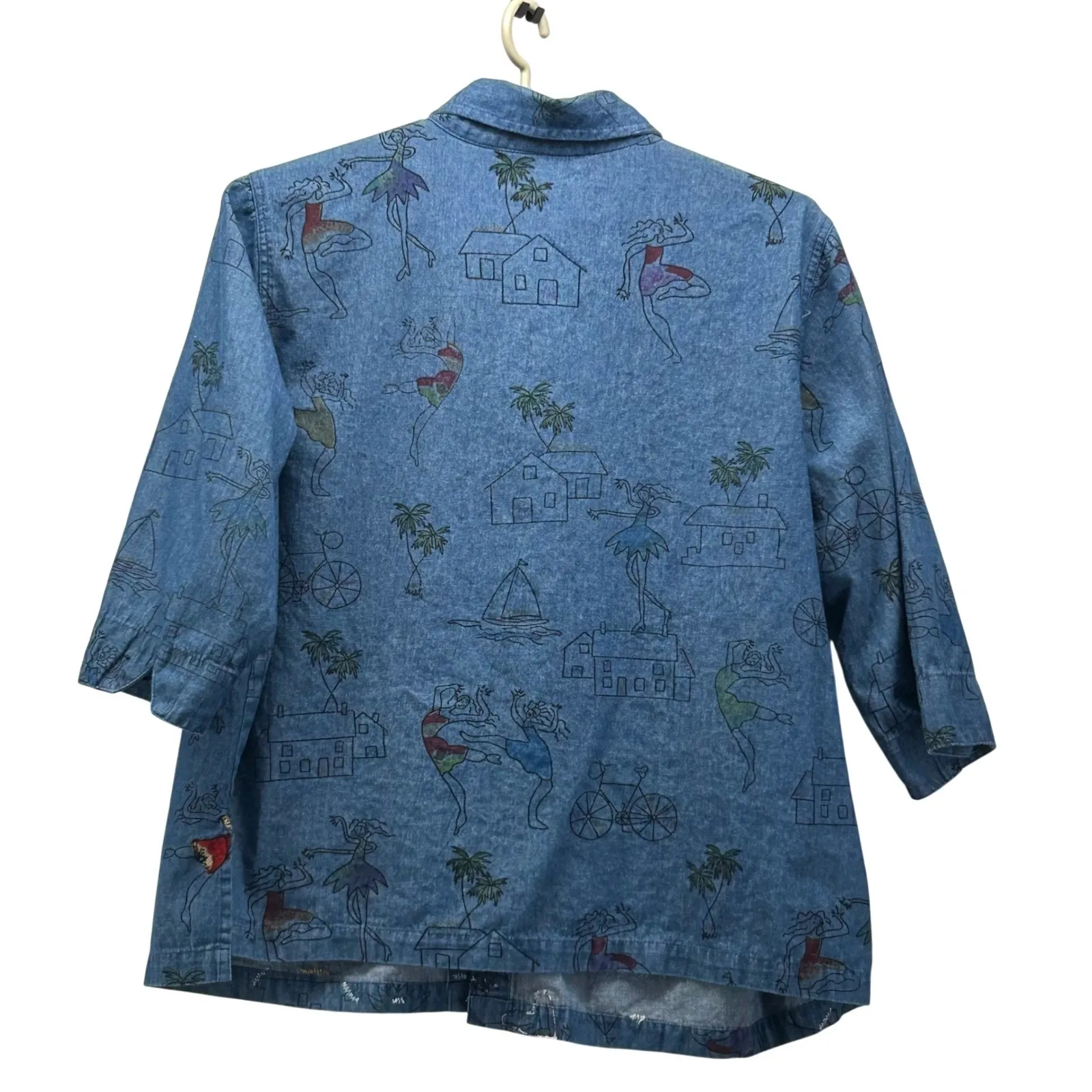 Artwork Denim Button Up Shirt Blue 2X - Image 2