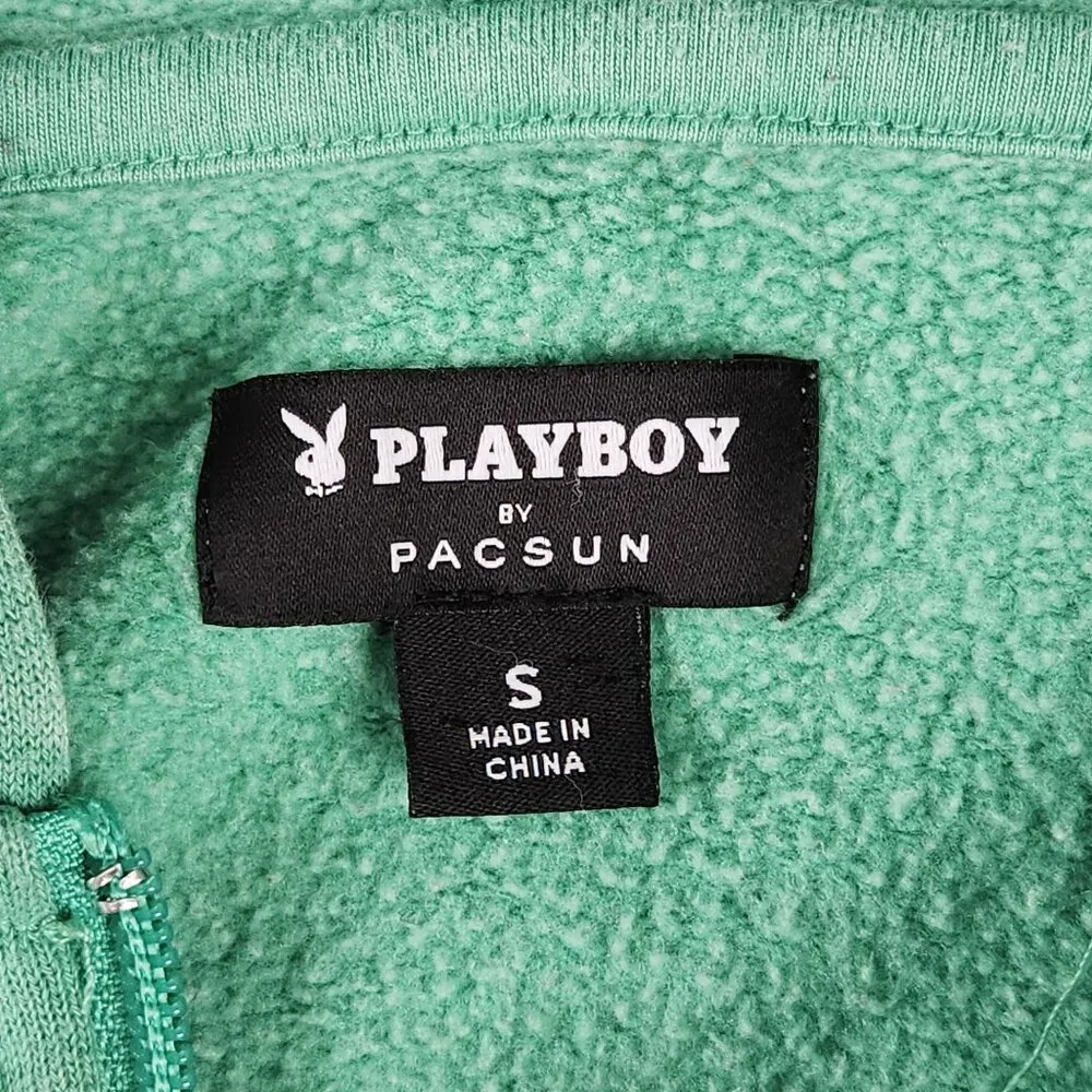 Playboy by PacSun Womens Happy Camper Half Zip Hoodie Size S Green - Image 2