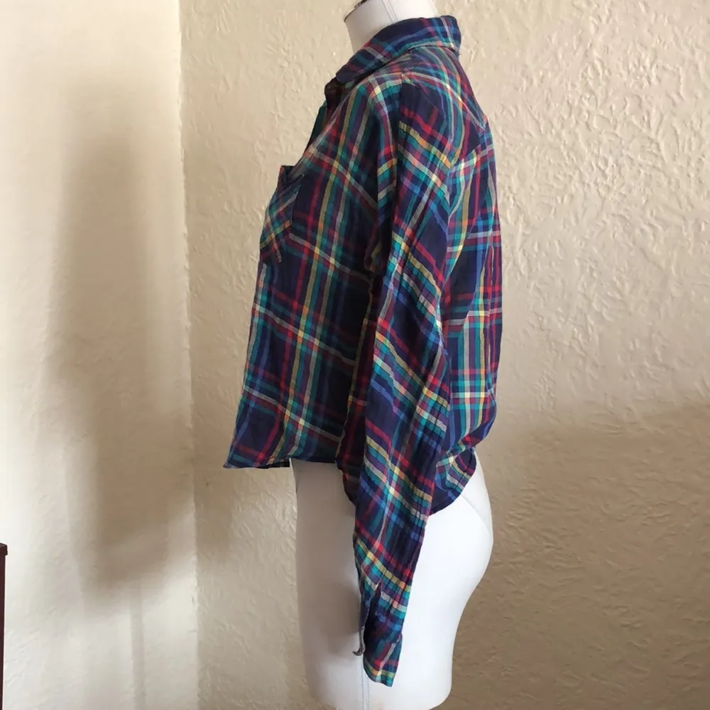Urban Outfitters BDG Blue Red Yellow Cropped Plaid Button Up Shirt XS - Image 4