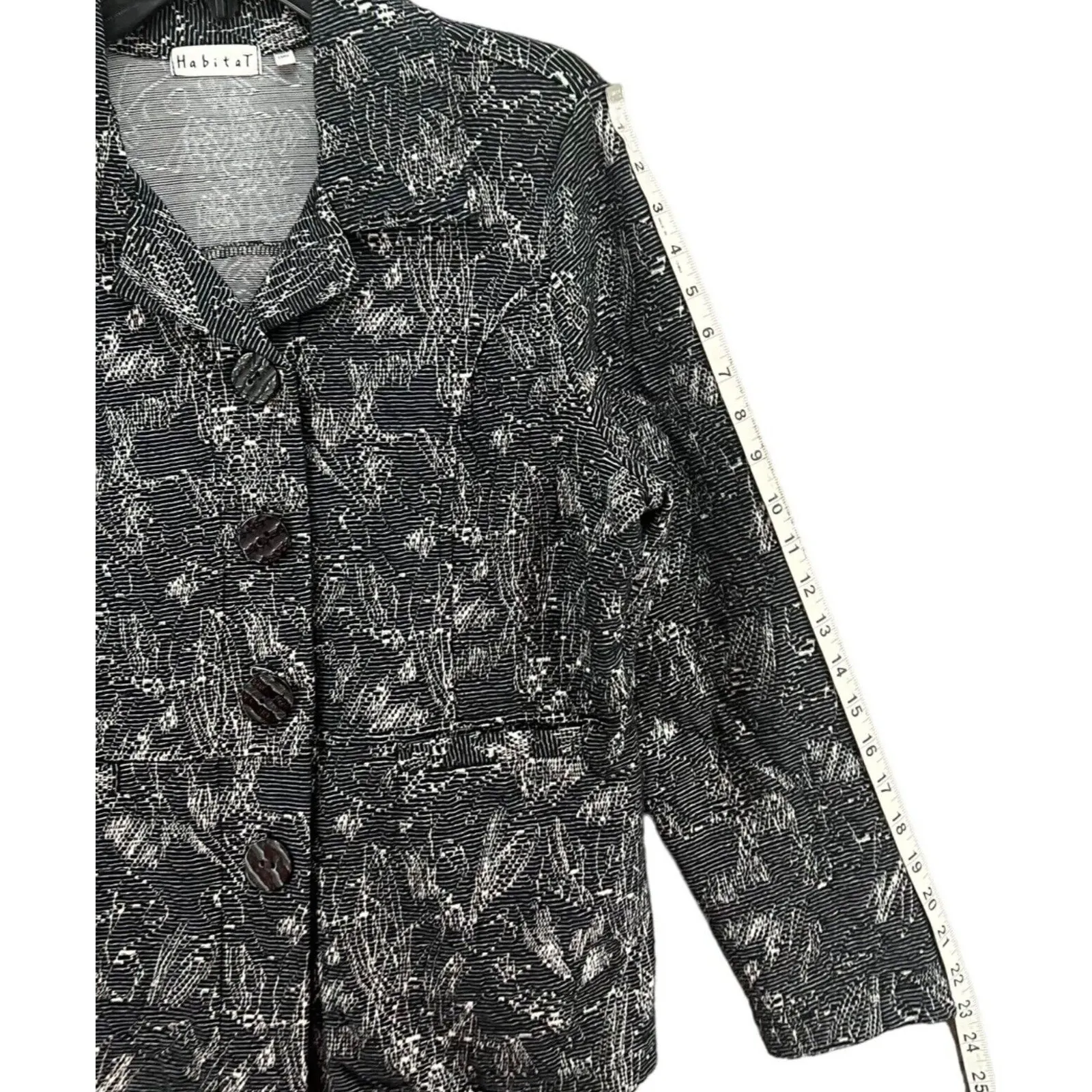 Habitat Blazer Jacket Women M Blue Knit Tapestry Texture Buttons Pockets Stretch - Image 9