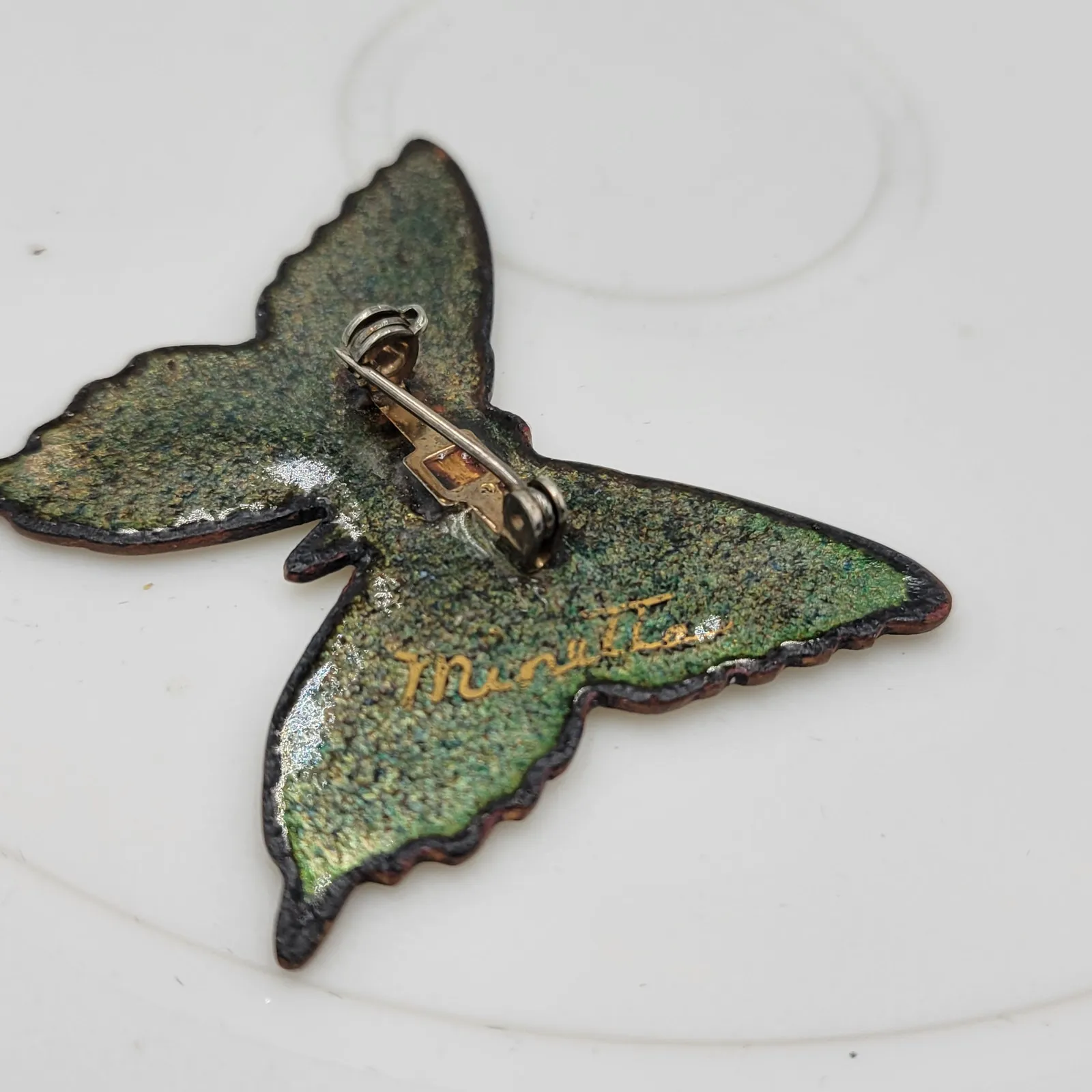 Butterfly Brooch Pin 2"‎ Signed Glossy Enamel Insect Pin Brooch Accessories Green - Image 8