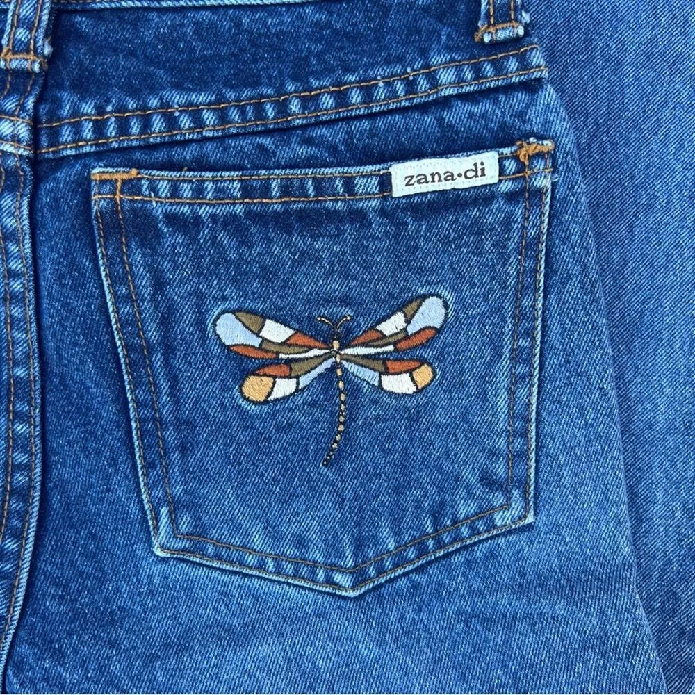 Vintage 90s Y2K Zana Di dragonfly embroidered pocket flare jeans - Image 3