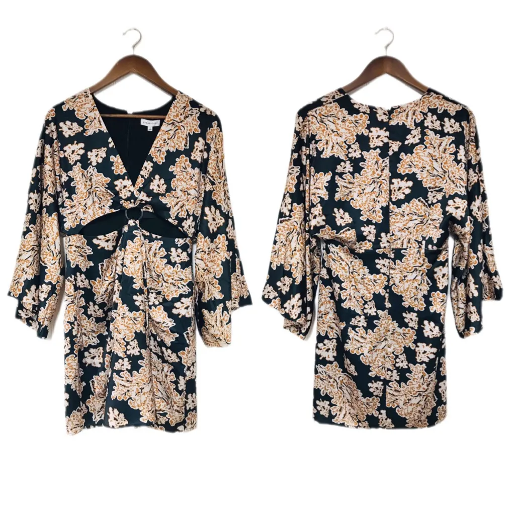 GIANNI BINI Black Floral Long Sleeve Cutout Mini Dress Mobwife Party Size 4 New‎ - Image 2