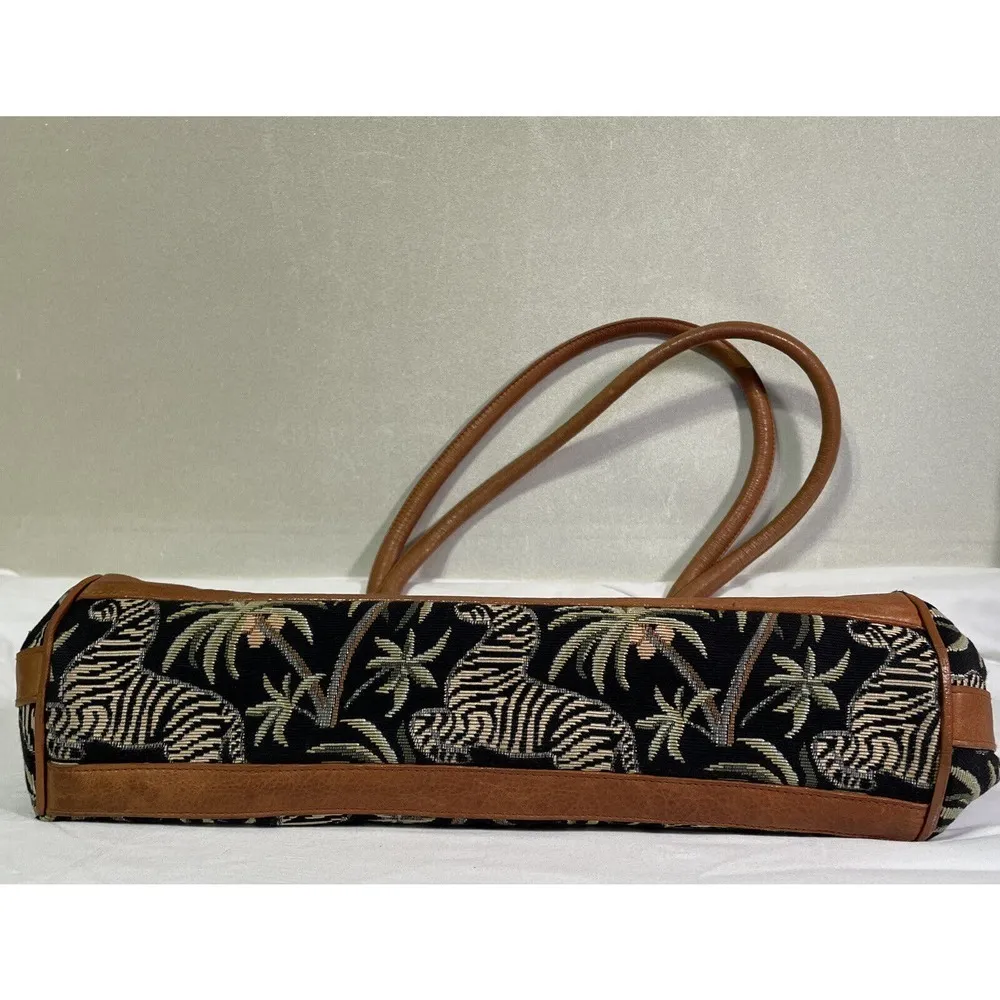 Jim Thompson Vintage Woven Animal Print Large Tote Handbag/Purse Leather Trim - Image 8