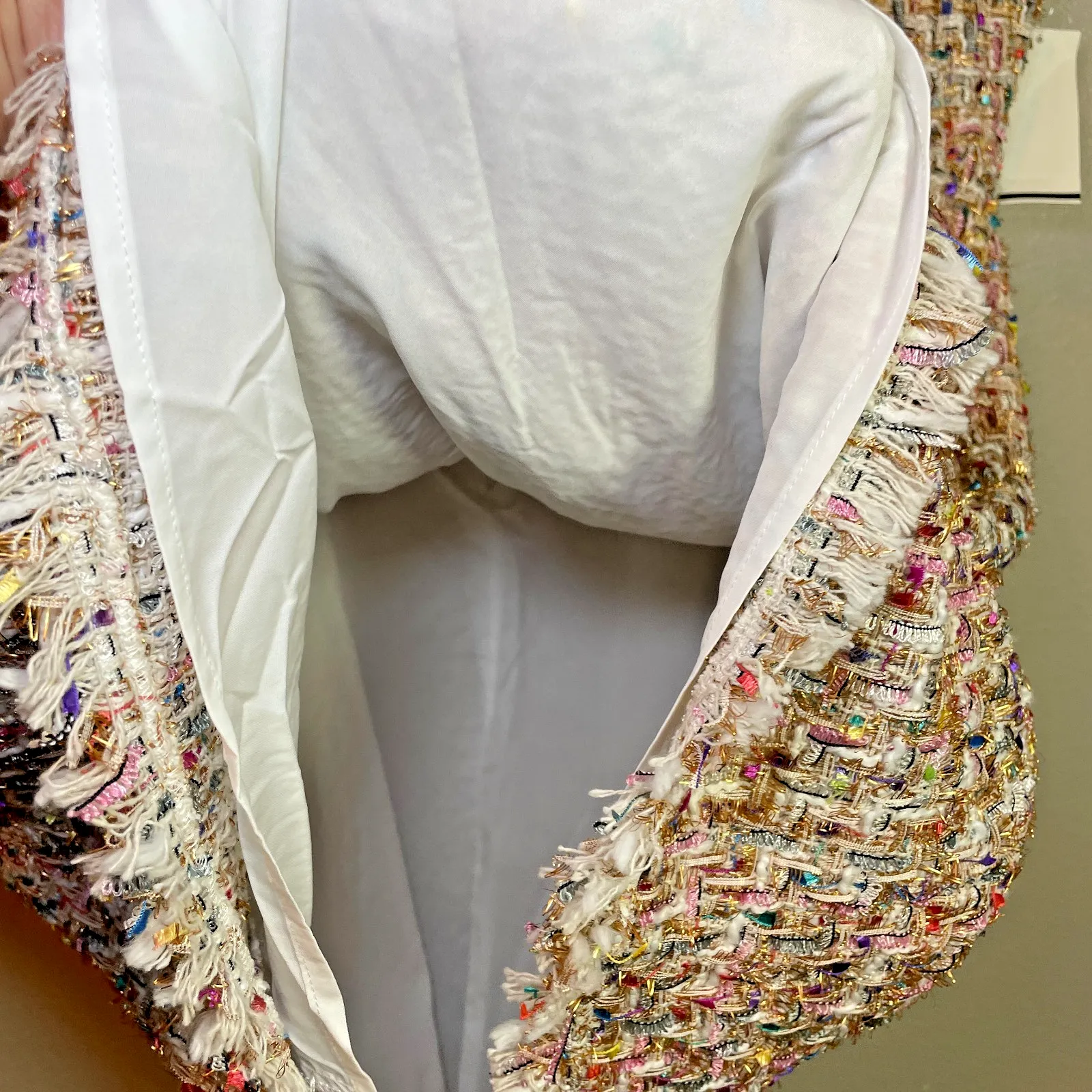 $225 Neiman Marcus Dress Sz 14 Sheath Mini Tweed Pink Sleeveless Preppy Coquette - Image 5