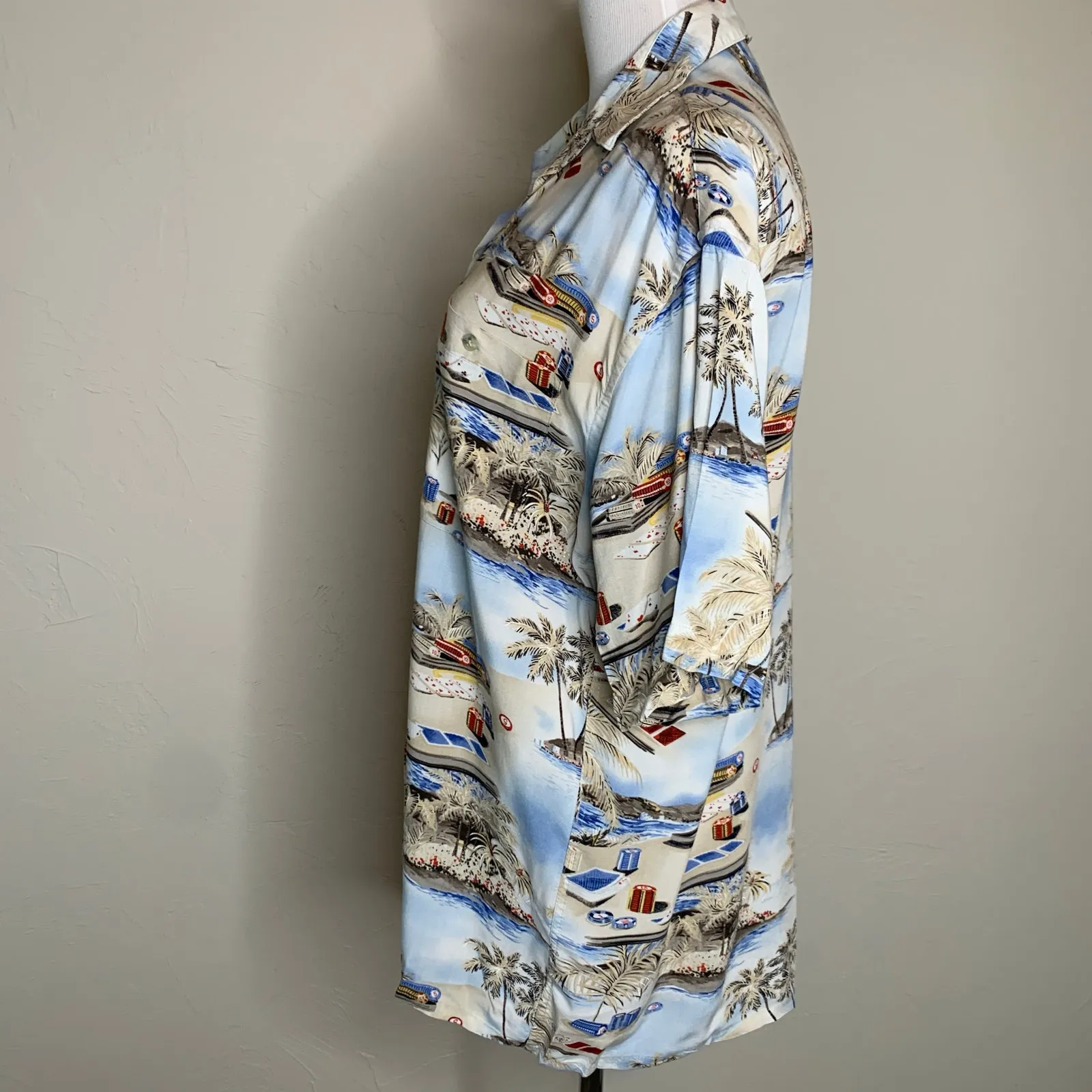 Campia Tropical Beach Poker Camp Shirt Sz Medium Blue - Image 3