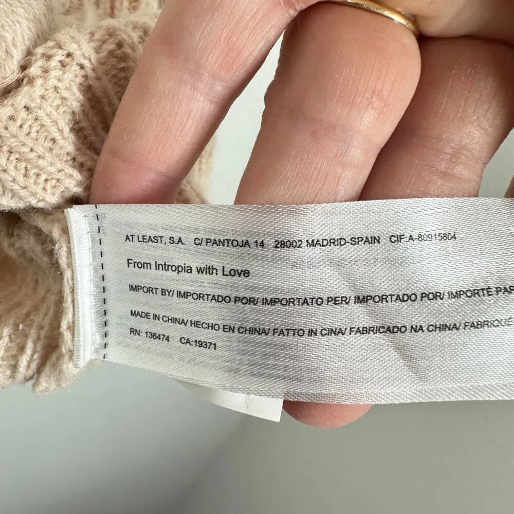 Intropia Italian Wool Beige Cable‎ Knit Braided Crewneck Sweater Quiet Luxury Tan - Image 4