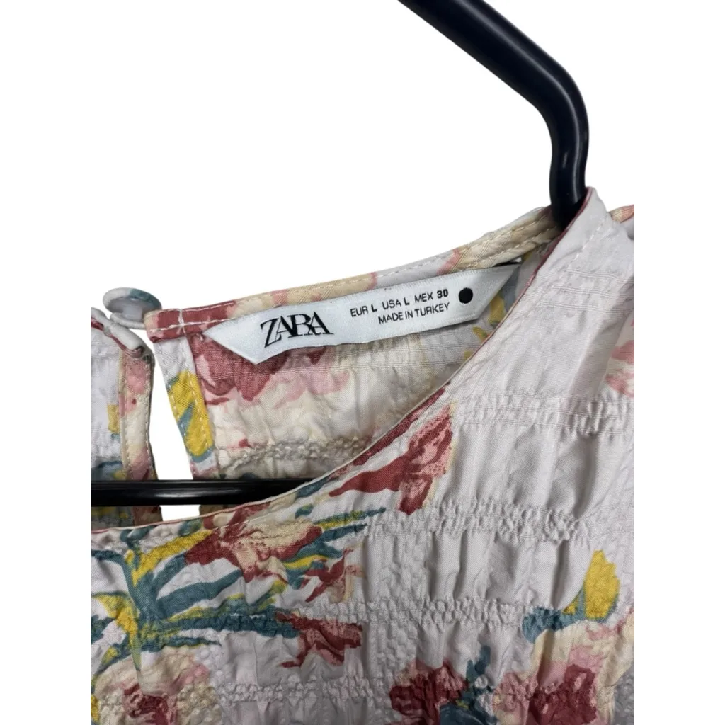 ZARA Floral Patterned Tiered Babydoll Long Sleeve Mini Dress - Image 3