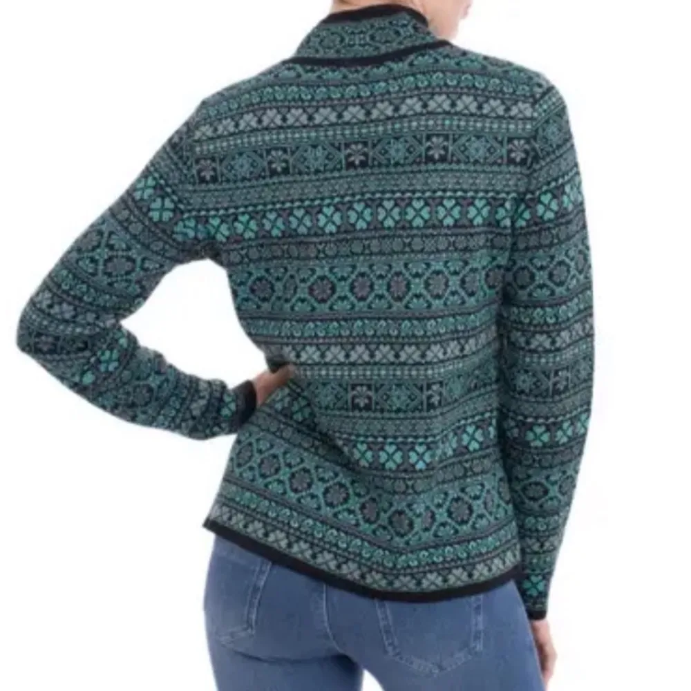 Alpaca Imports Alpaca Wool Zip cardigan sweater Made Peru black Teal fair isle - Image 3