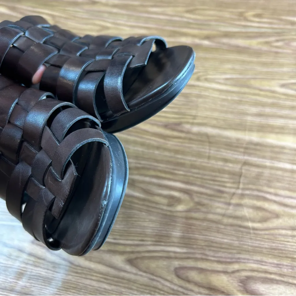 Franco Sarto Brown Leather Basket Weave Heeled Sandals “Twitter” - Size 8.5 - Image 3