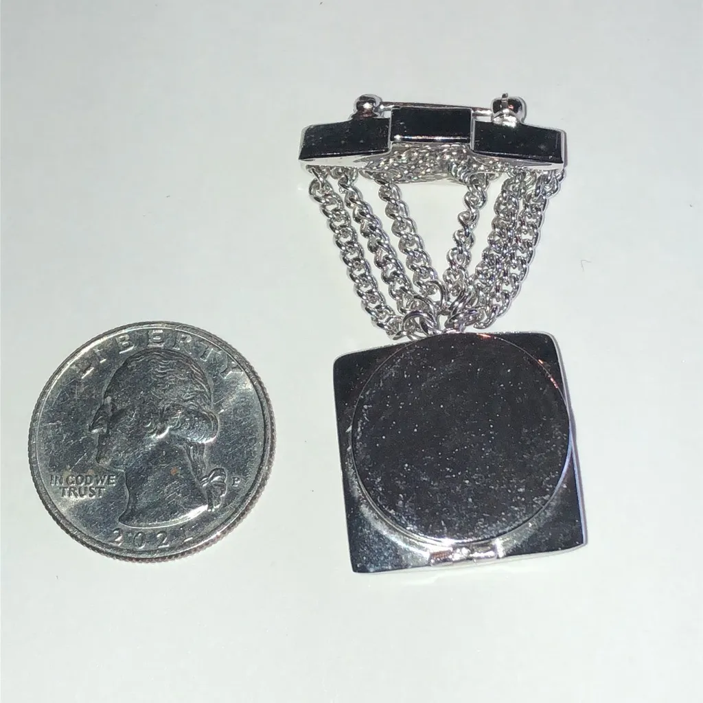 Vintage Silver Tone Chain Locket Pin Brooch - Image 3