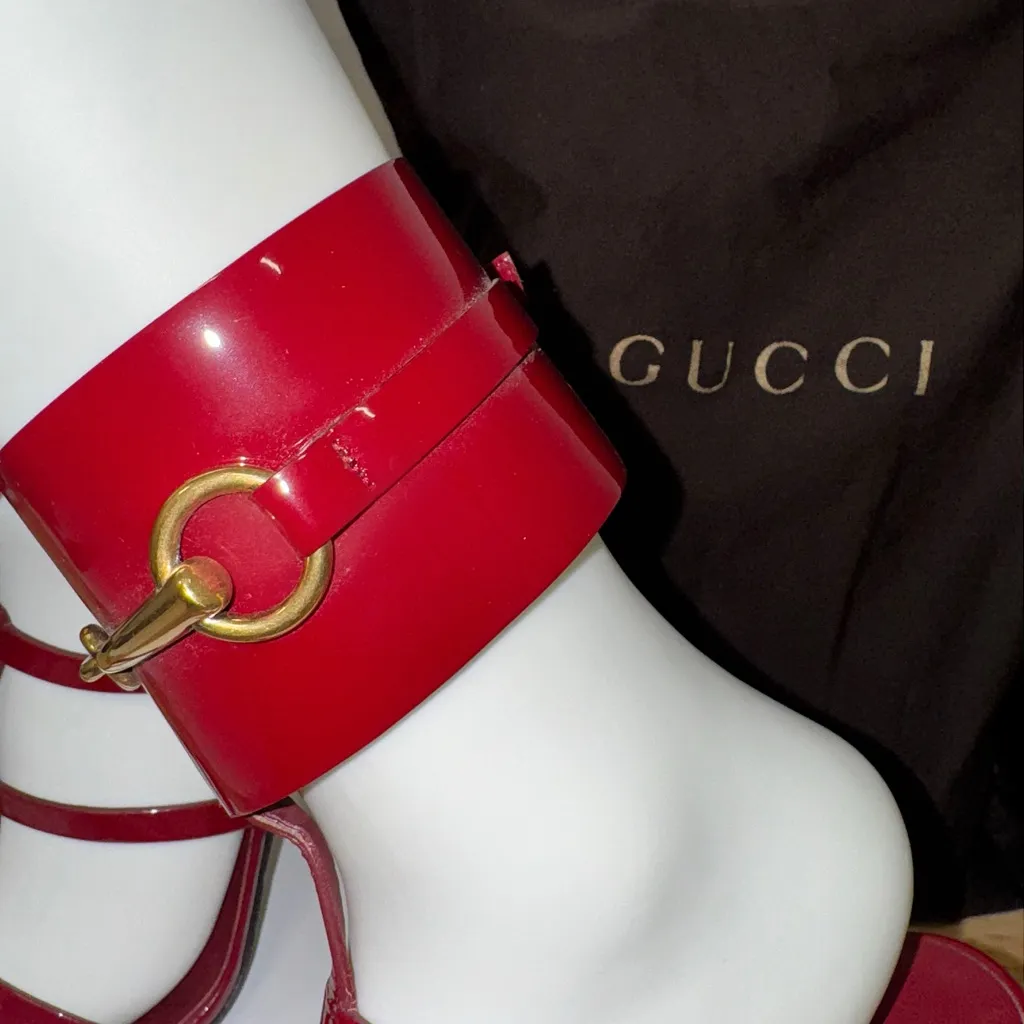 Gucci Patent Leather Horsebit Ursula Sandals - Image 3