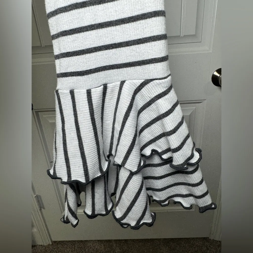 We The Free Good Find Ruffle Bell Sleeve Charcoal and Light Gray Stripes - Image 5