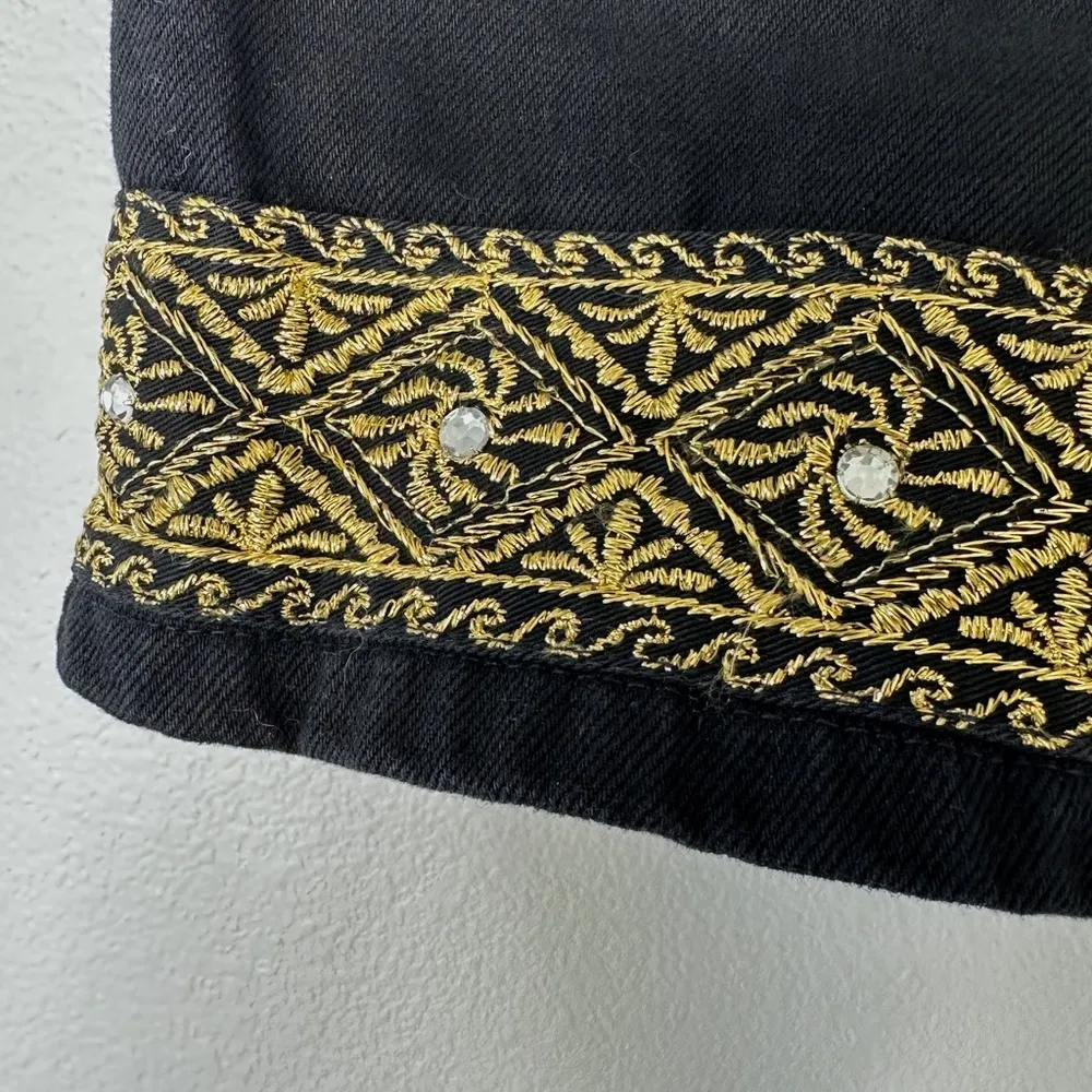 Vintage SapMan Paris Black Denim High Waisted Shorts 9/10 26" Rodeo Embellished - Image 2