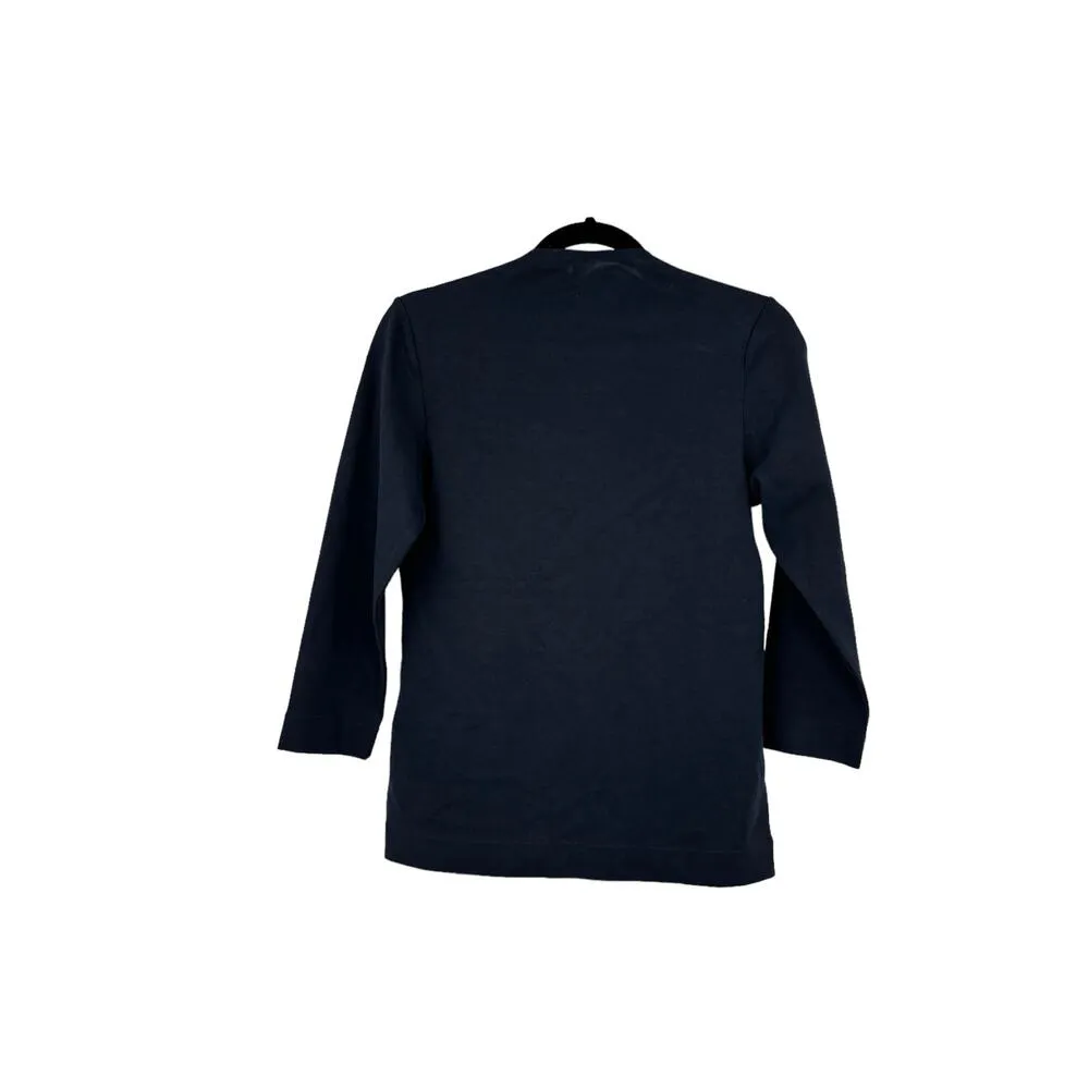 Kate Spade Saturday Top Womens Small Slip Neck Shirt Navy Blue 3/4 Sleeve Cotton - Image 2