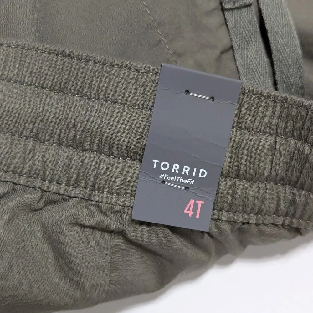 Torrid Pull On Straight Stretch Poplin Mid Rise Tie Front Pants Olive Green 4T - Image 6
