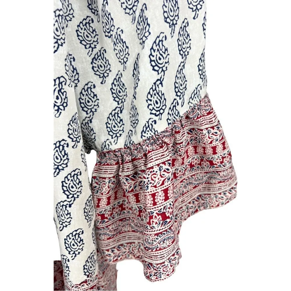 Beach lunch lounge smocked boho 3/4 sleeve off the shoulder flowy navy red cream - Image 3