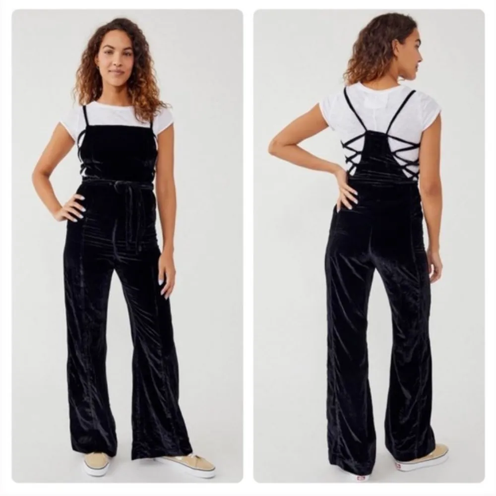 90s Forever Velvet Overall Size Extra Small XS Wide Leg Black NEW - Image 13