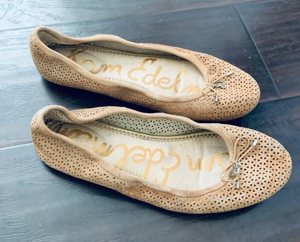 Sam Edelman Tan/Nude Felicia 2 Perforated Suede Slip-On Ballet Flats | Size: 7.5 - Image 4