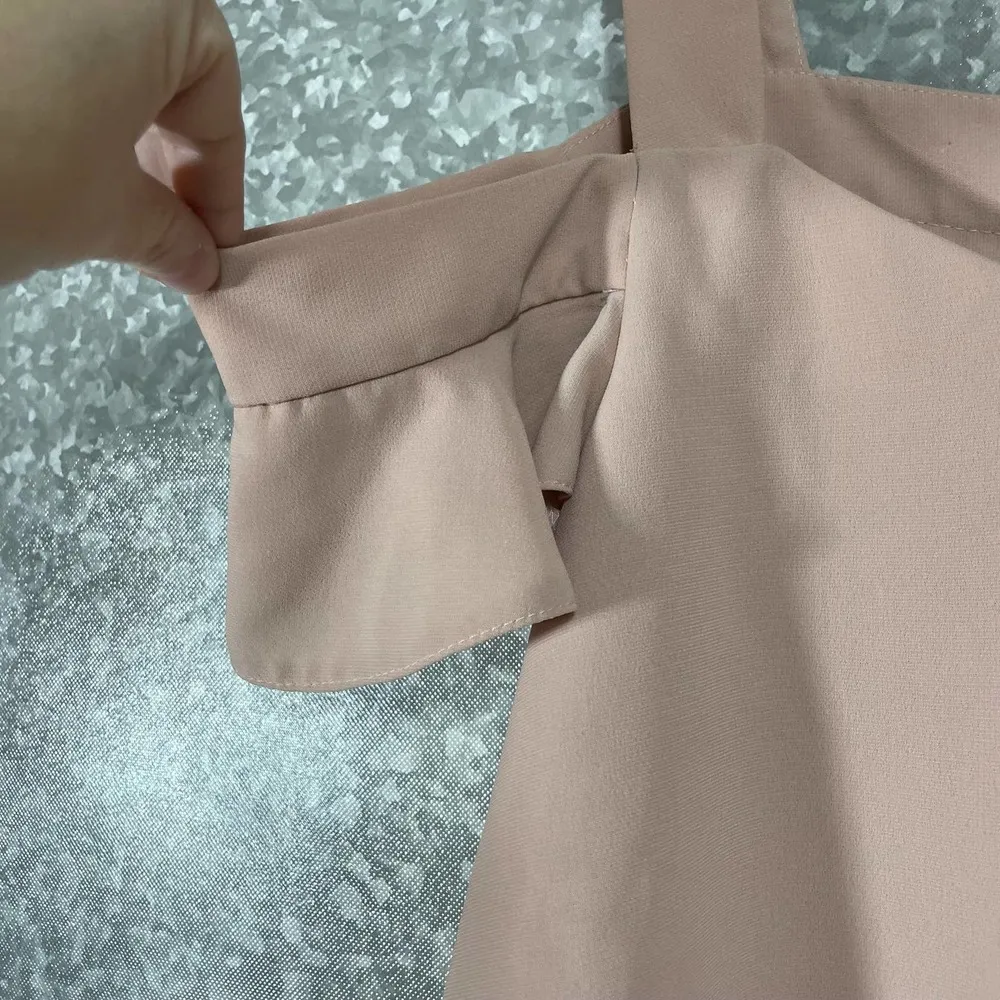 Topshop Blush Pink Y2K Cold Shoulder Ruffle Top - Size 8 - Wide Strap, Box Pleat - Image 3