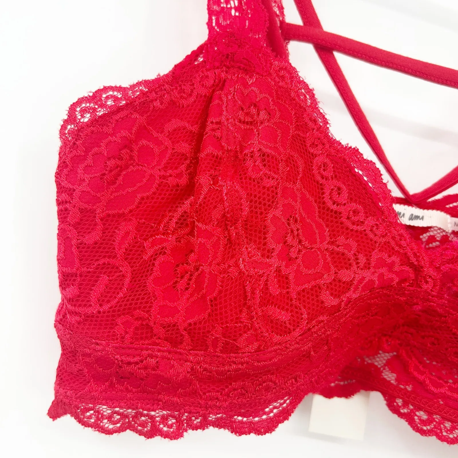 NWT Francescas Mi Ami Red Lace Bralette Criss Cross Back Lingerie‎ Top Size M Size M - Image 2