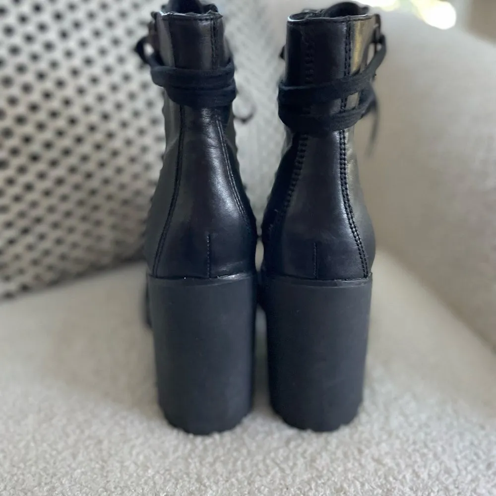 Poker Black Leather Women’s Laceup Combat Boots with Chunky Heel 40 10 - Image 8