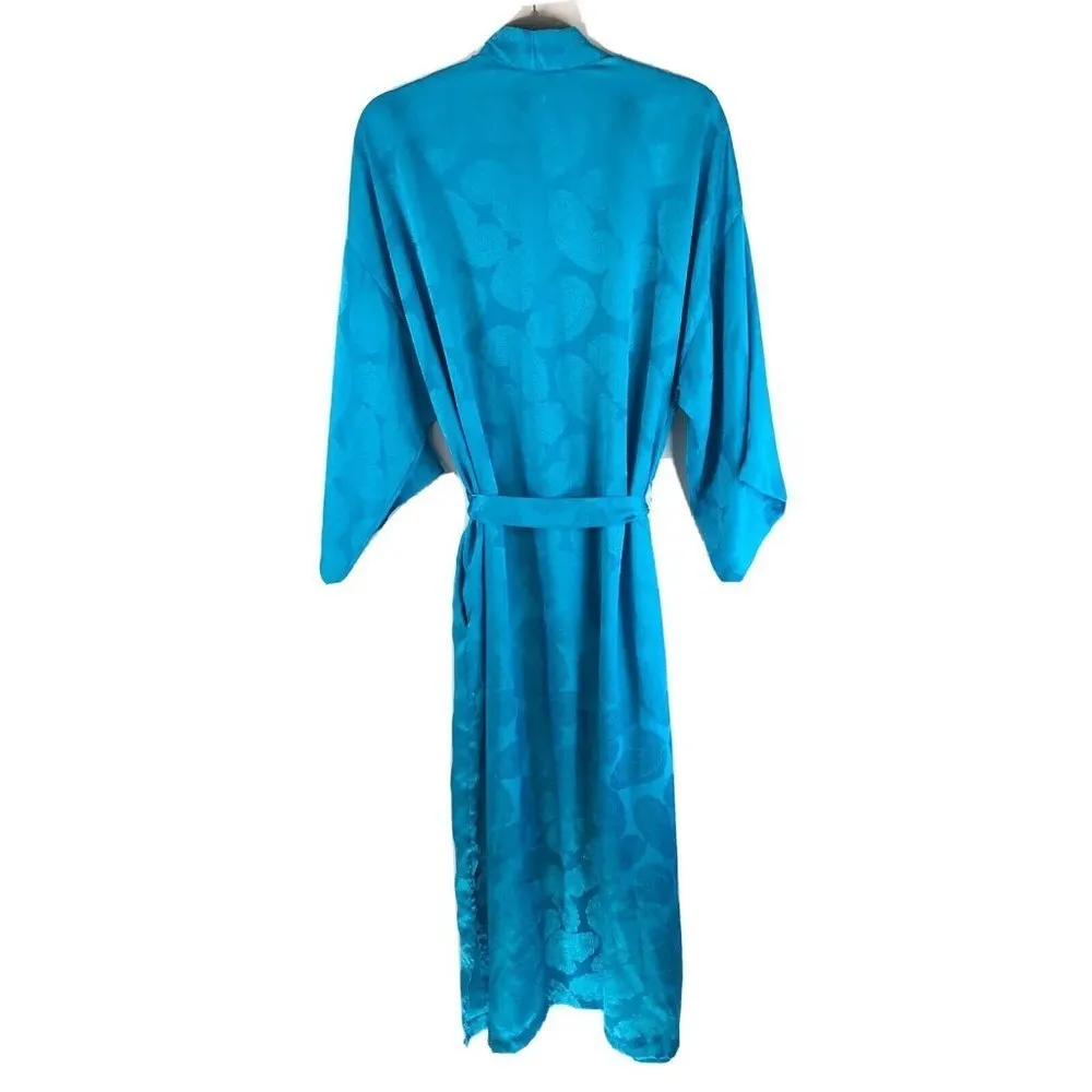 Saks Fifth Avenue Robe Satin Paisley 3/4 Sleeve Blue Size M - Image 2