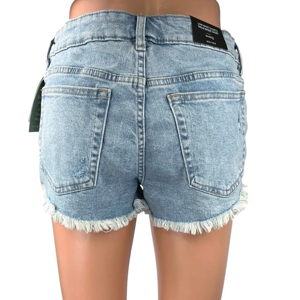 NEW H&M Divided Blue Medium Wash Mid Rise Frayed Raw Hem Denim Jeans Shorts 8 - Image 3