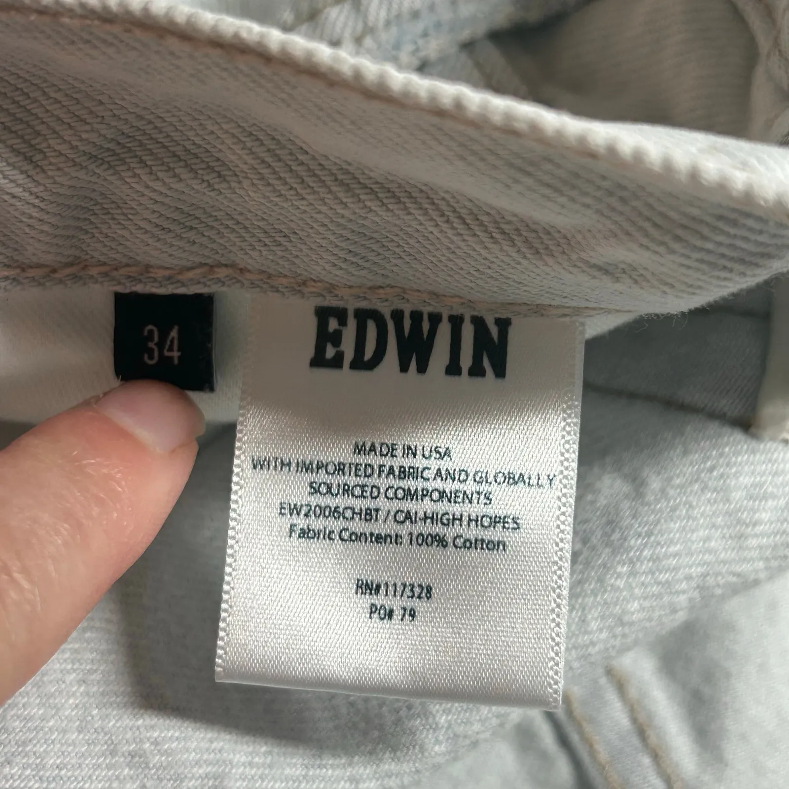 Edwin Women's Cai Straight Leg Distressed Jean High Hopes Light Blue Wash 34 New - Image 8