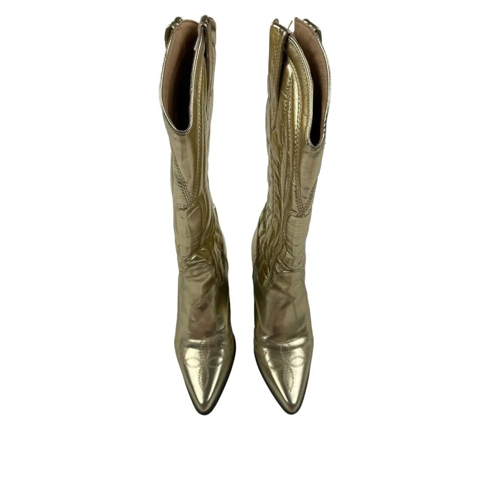 Boohoo - Metallic Knee high Western Cowboy Boots in Gold - Image 3