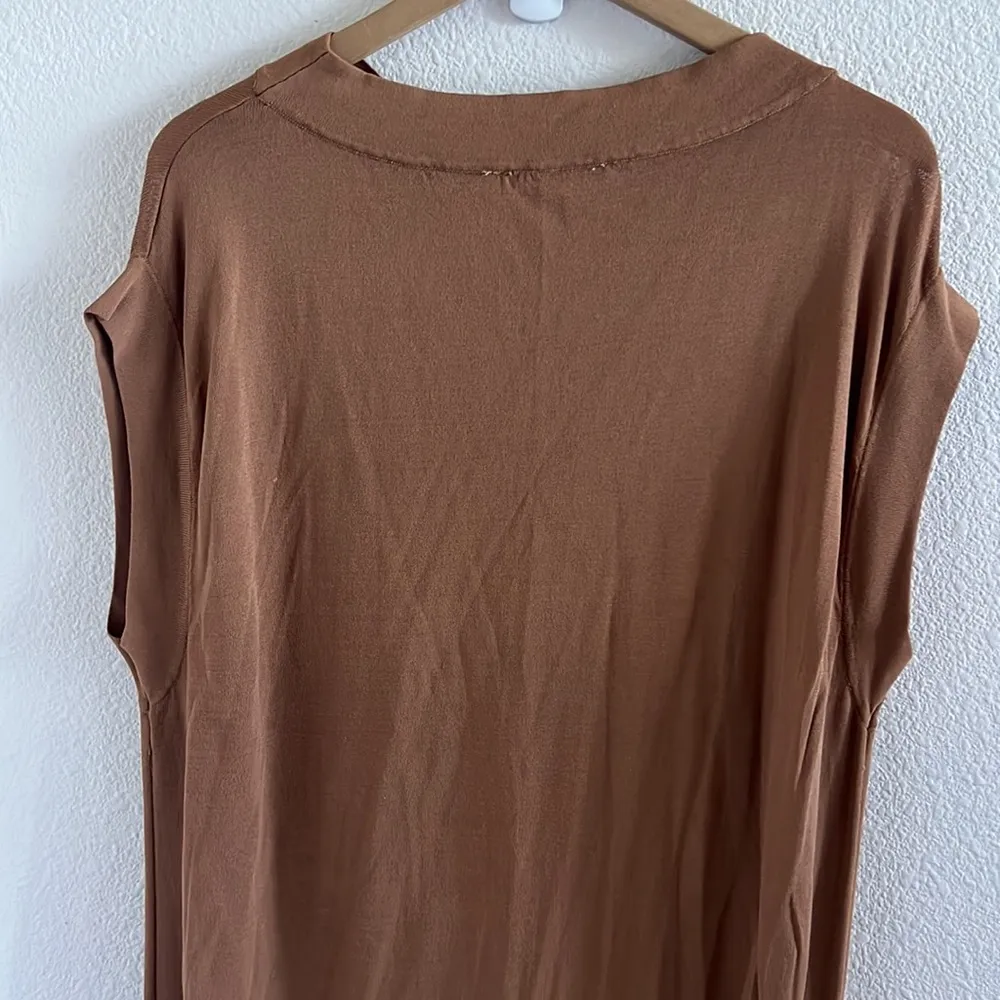 Zara Brown Neutral Light Semi Sheer Boat Neck Dress Small - Image 9