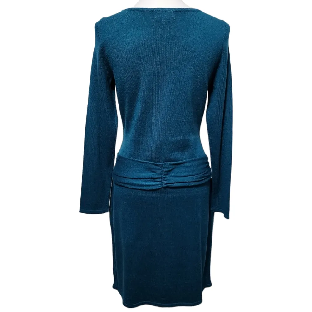 a.n.a Tahoe Teal drop waist buckled sweater dress size small - Image 5