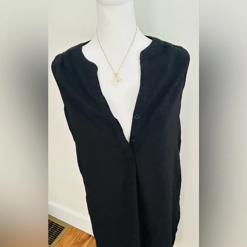 Black Sleeveless shirt Dress / beach cover up high low Women size Small - Image 3