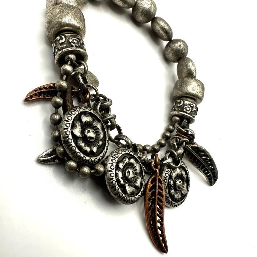 Nine West vintage america silver and copper tone leaf circle charm bracelet - Image 2
