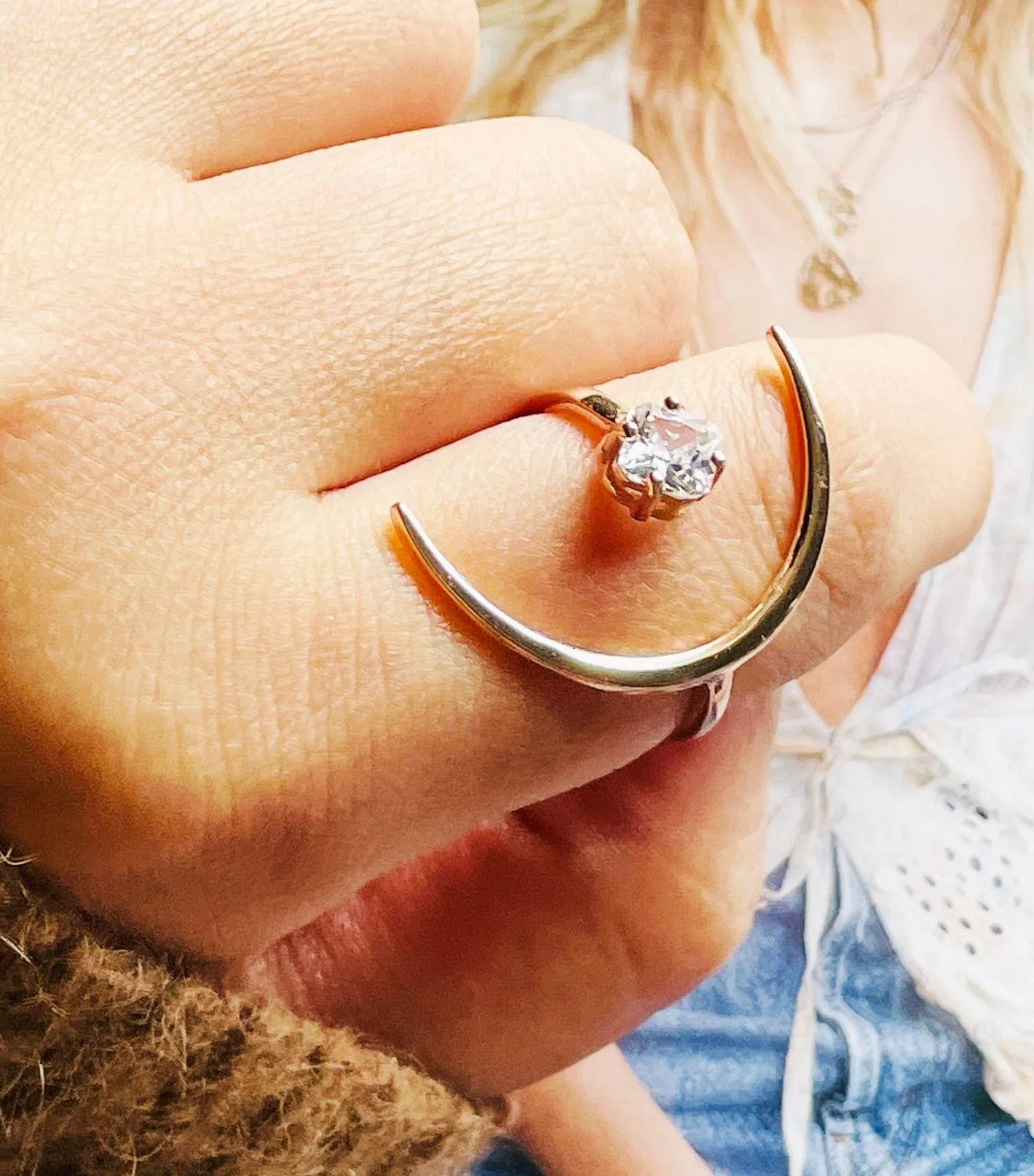 Oversize Moon Ring With Beautiful Cubic Zirconia Stone - Image 4