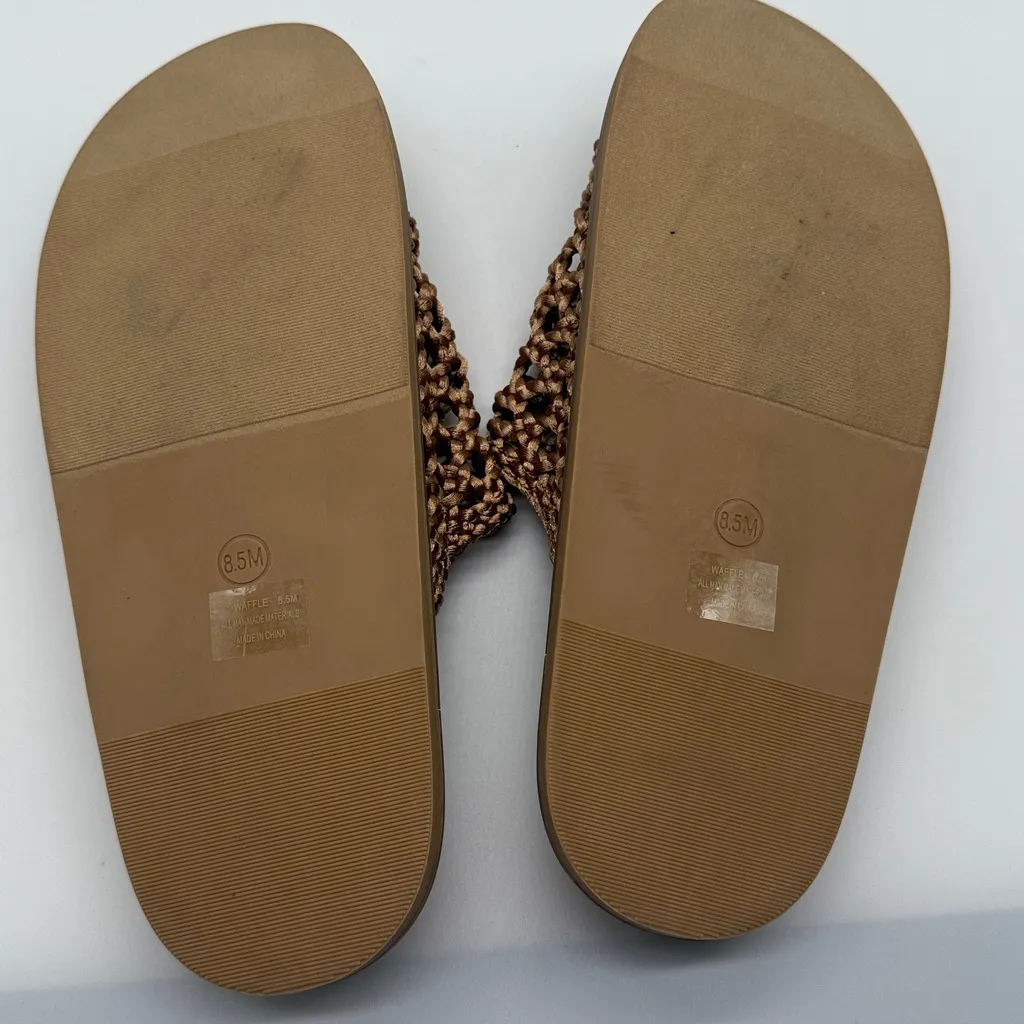 Joie Weaver Slide Sandals Woven Braided Tan Bronze Gold Hardware Size 8.5 Summer - Image 5