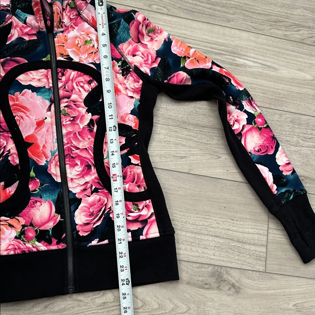 Lululemon Secret Garden Vintage Pink Floral Scuba Zip Hoodie Jacket Size 6 - Image 14