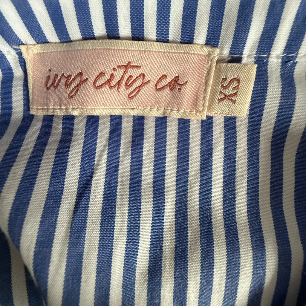 Ivy City Co Blue and White Striped Midi Dress pocket size XS - Image 4