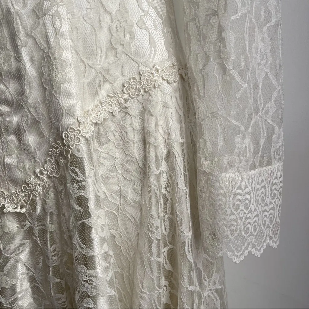 Vintage 1980s Cream Lace Wedding Dress Basque Princess Lace - Image 2